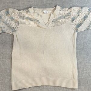 Daily Thread Women's Medium Cream Knit Short Sleeve Sweater Casual Pullover